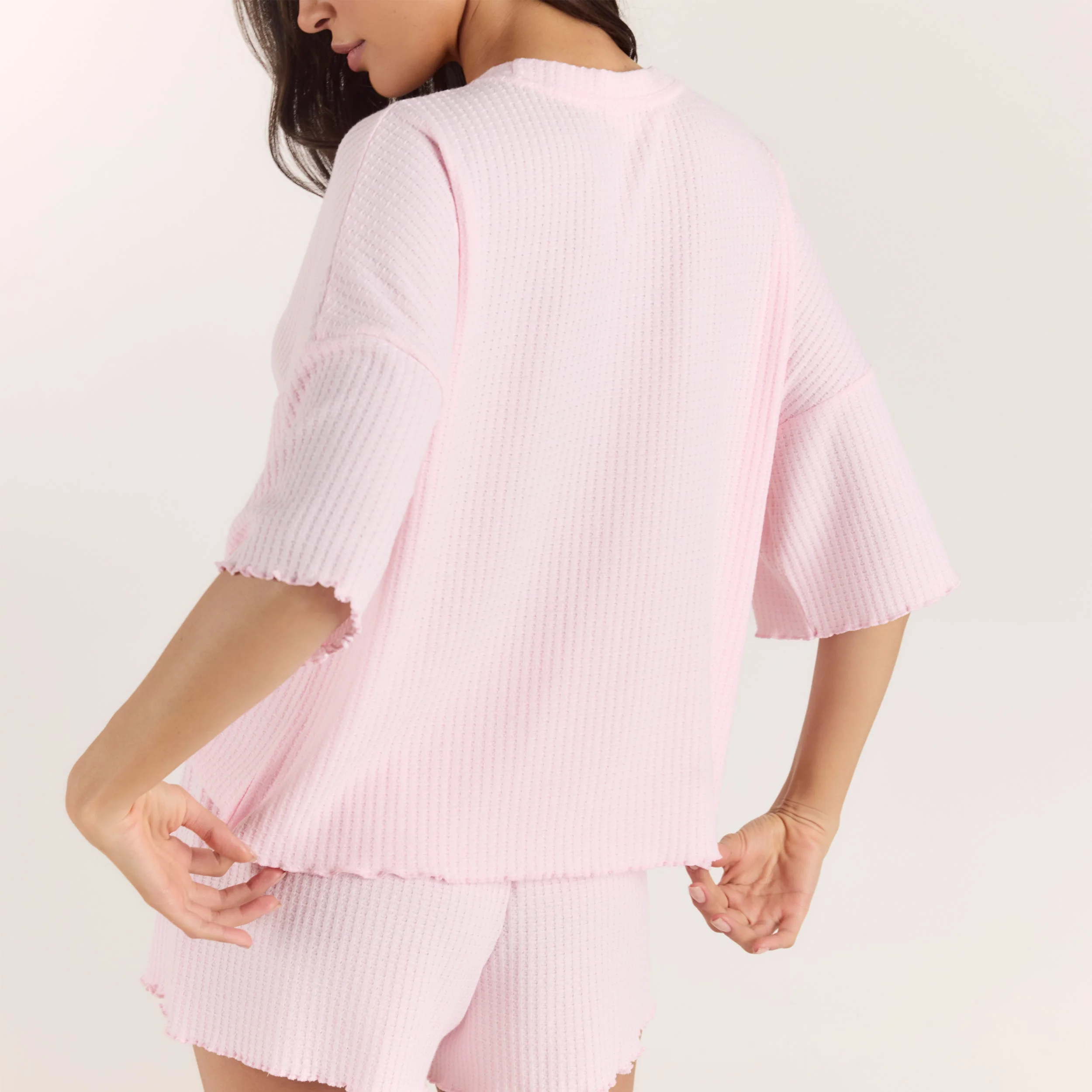 Soft Waffle Pajama Top - Pink - Image 6