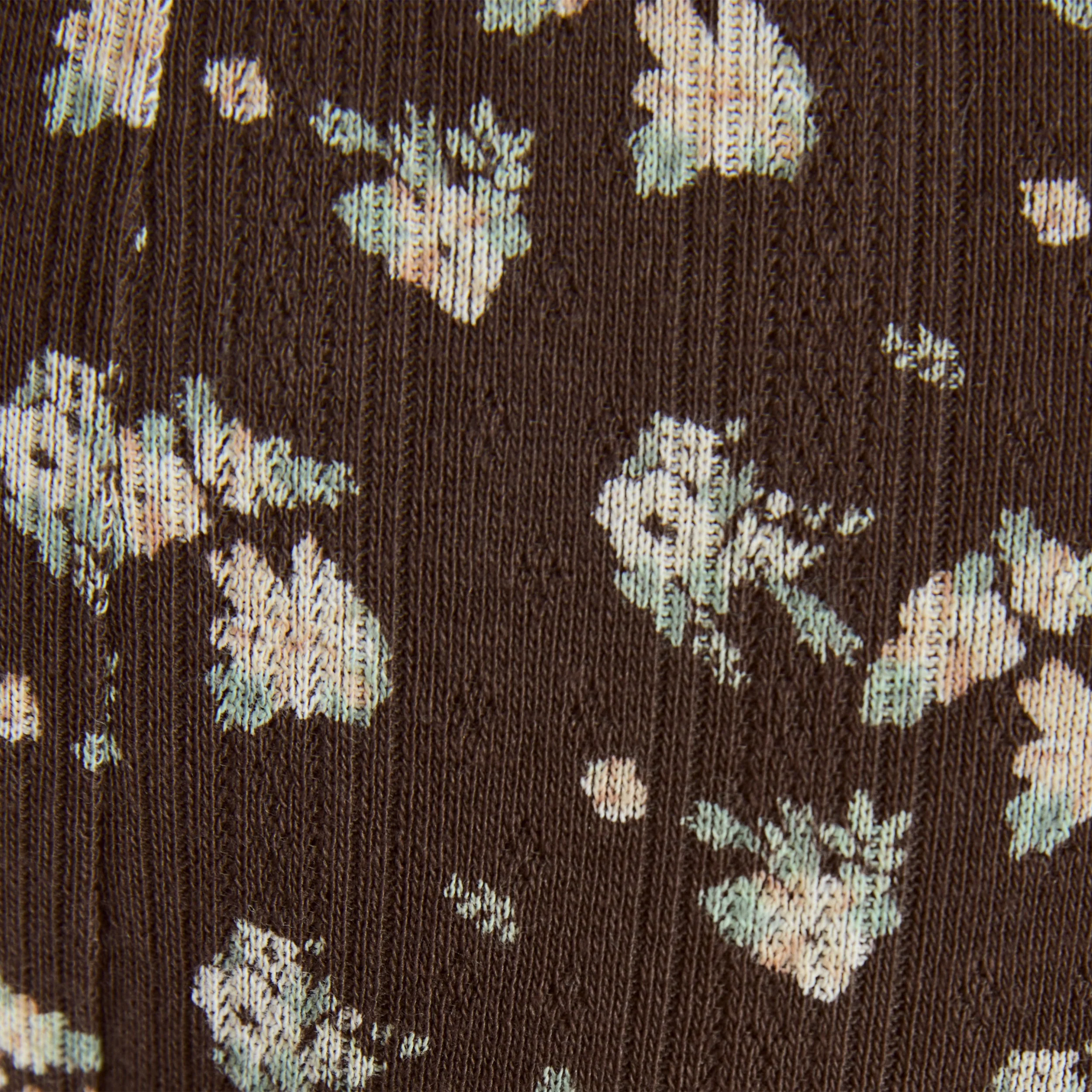 Strappy Pointelle Brazilian Briefs - Brown Floral Print - Image 3