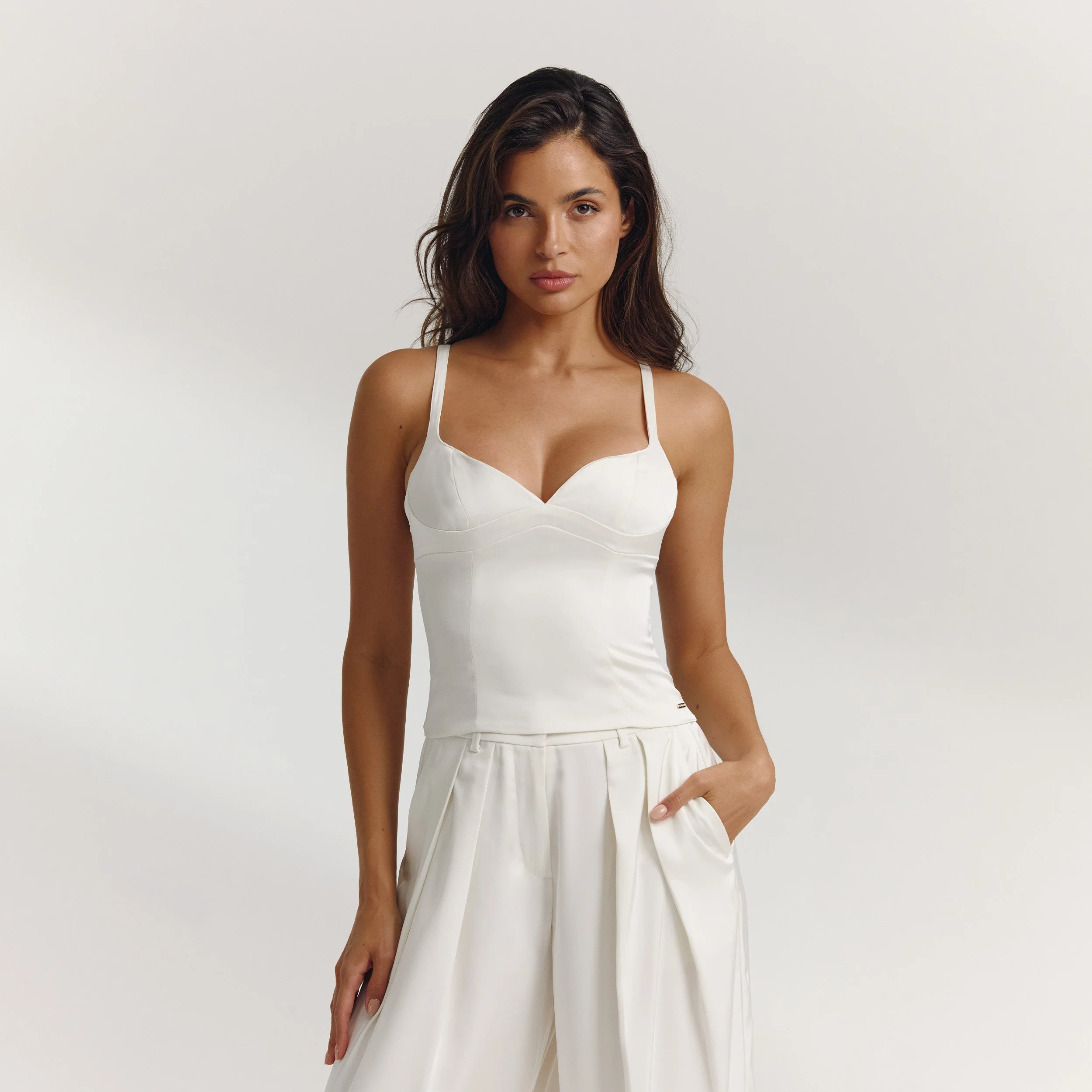 Satin Structured Top - Off White - Image 2