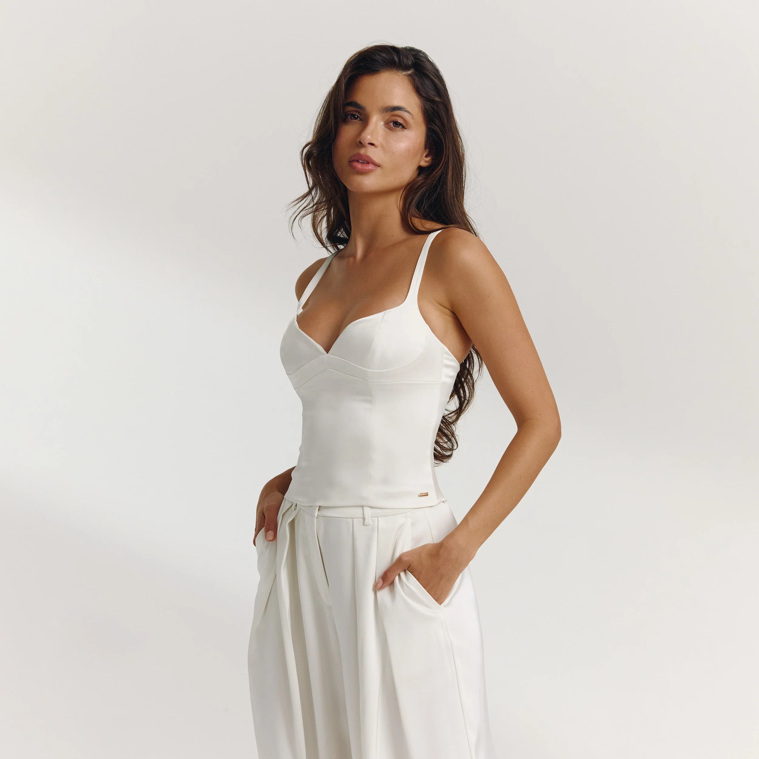 Satin Structured Top - Off White - Image 3