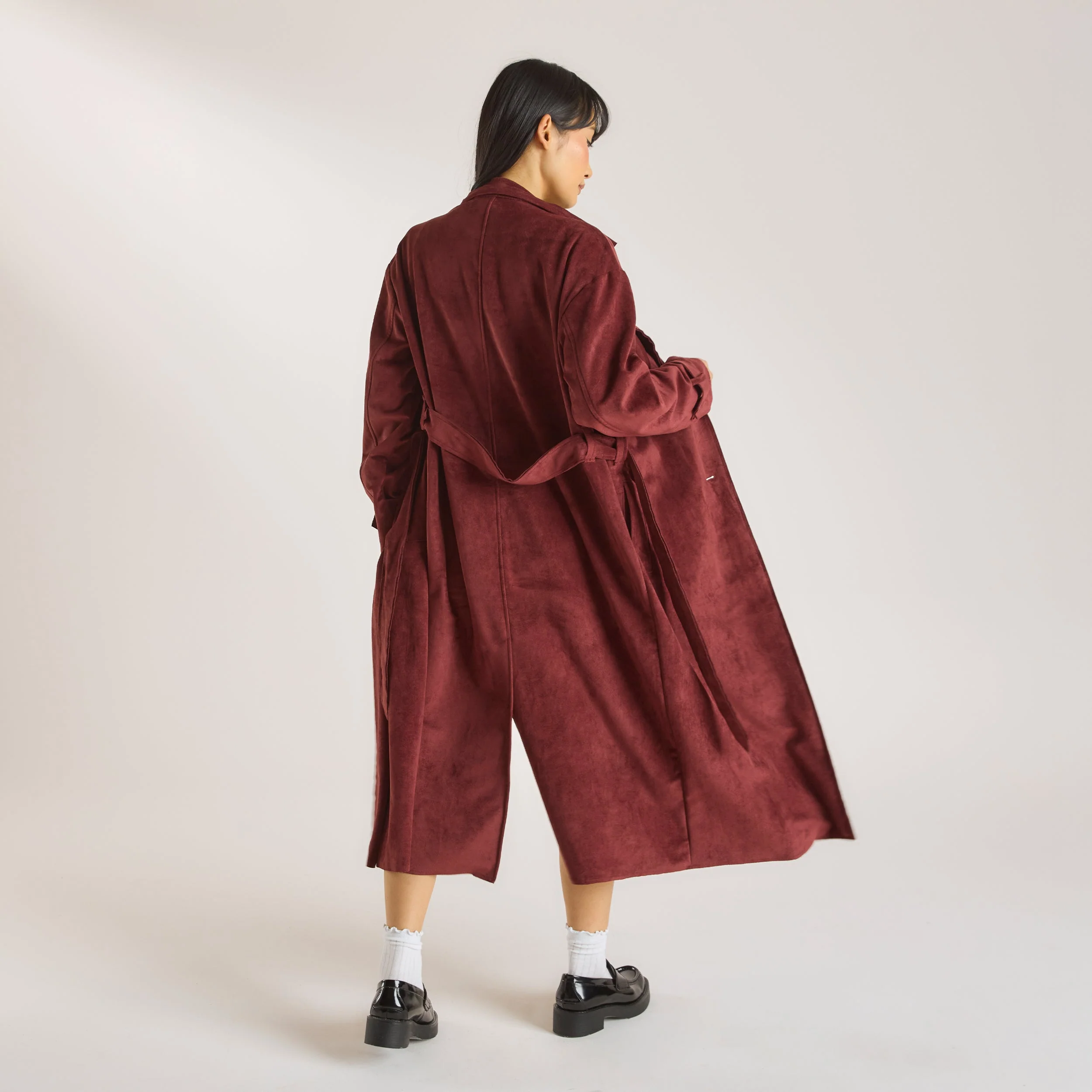 Suedette Trench Coat - Burgundy - Image 3