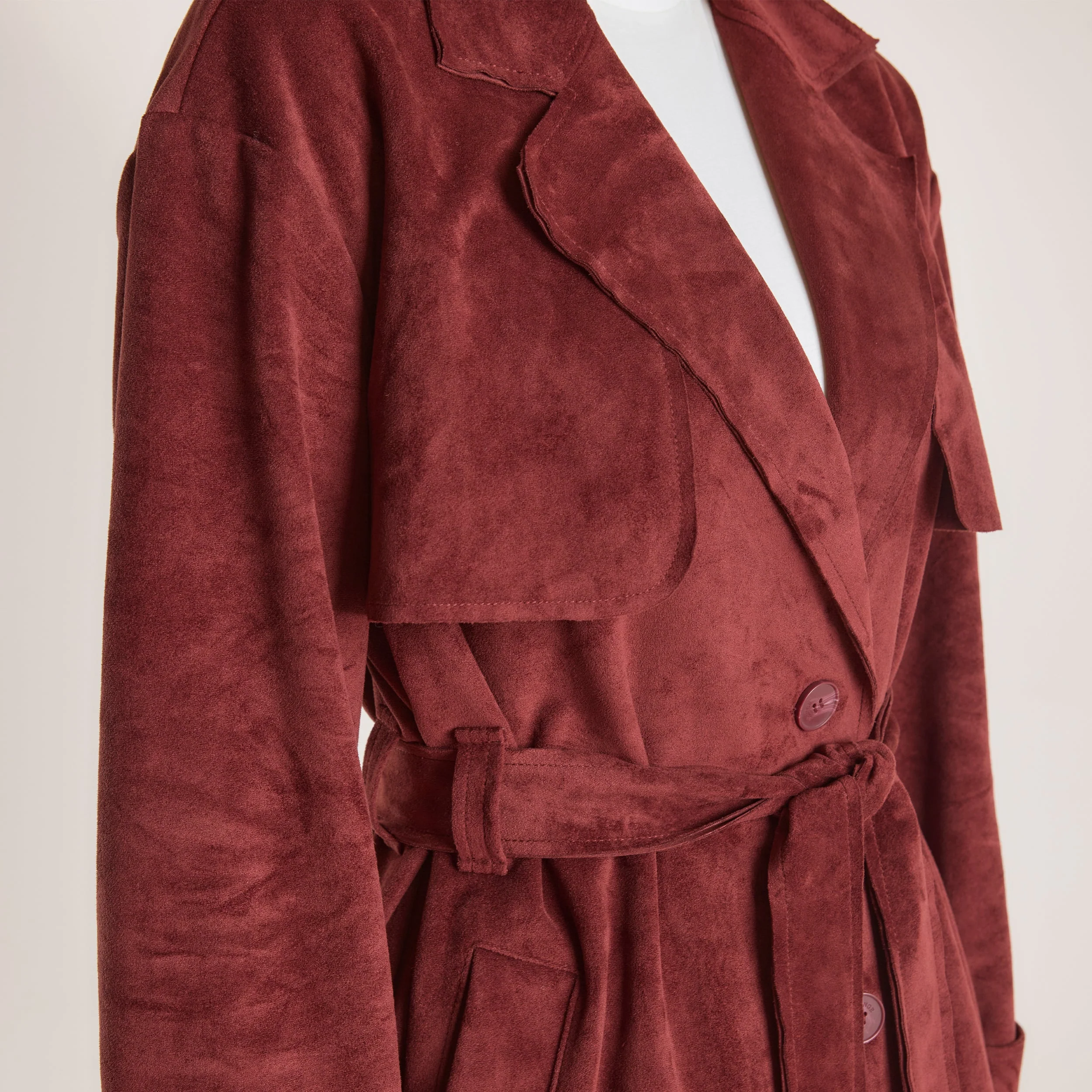Suedette Trench Coat - Burgundy - Image 4
