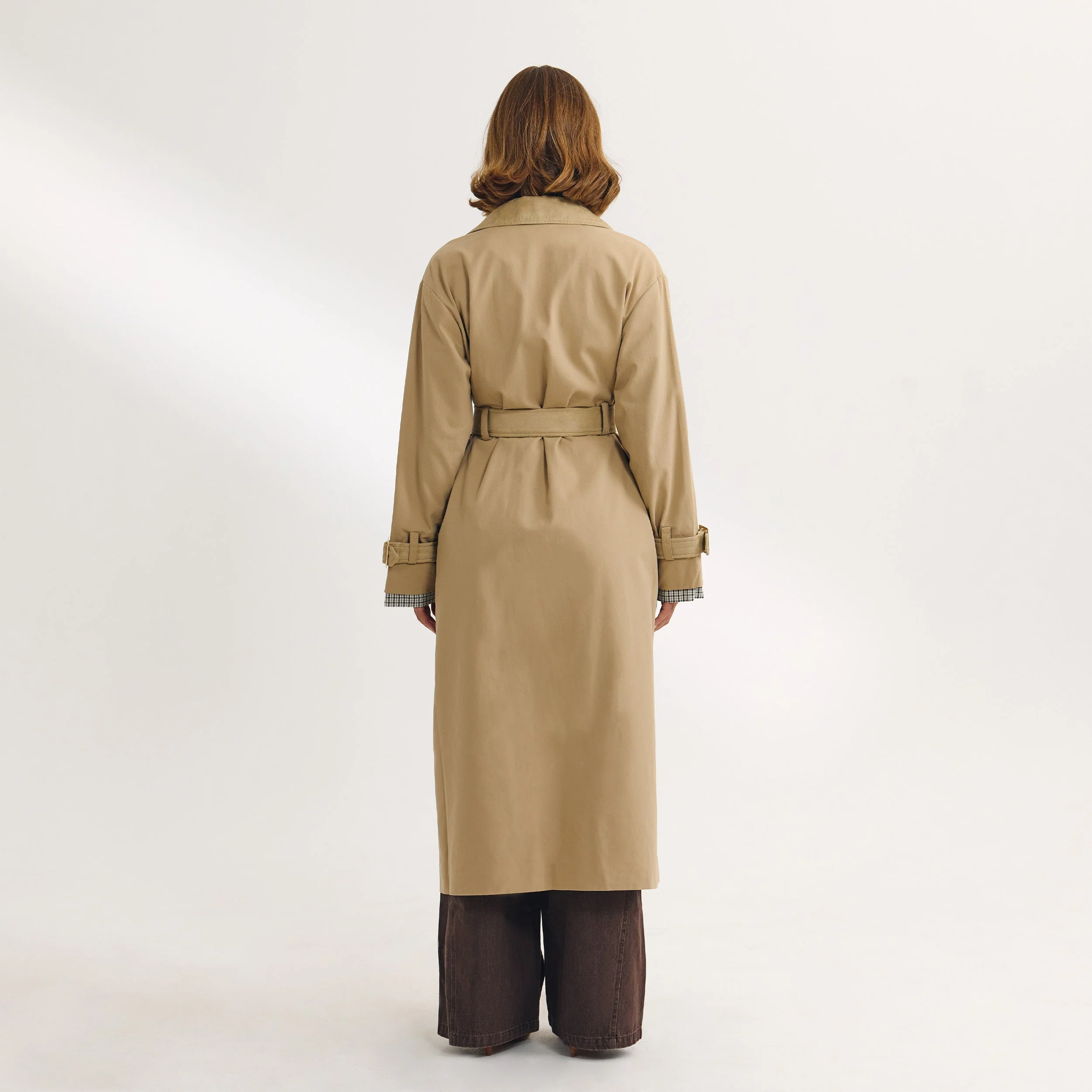 Suedette Trim Trench Coat - Sand - Image 6