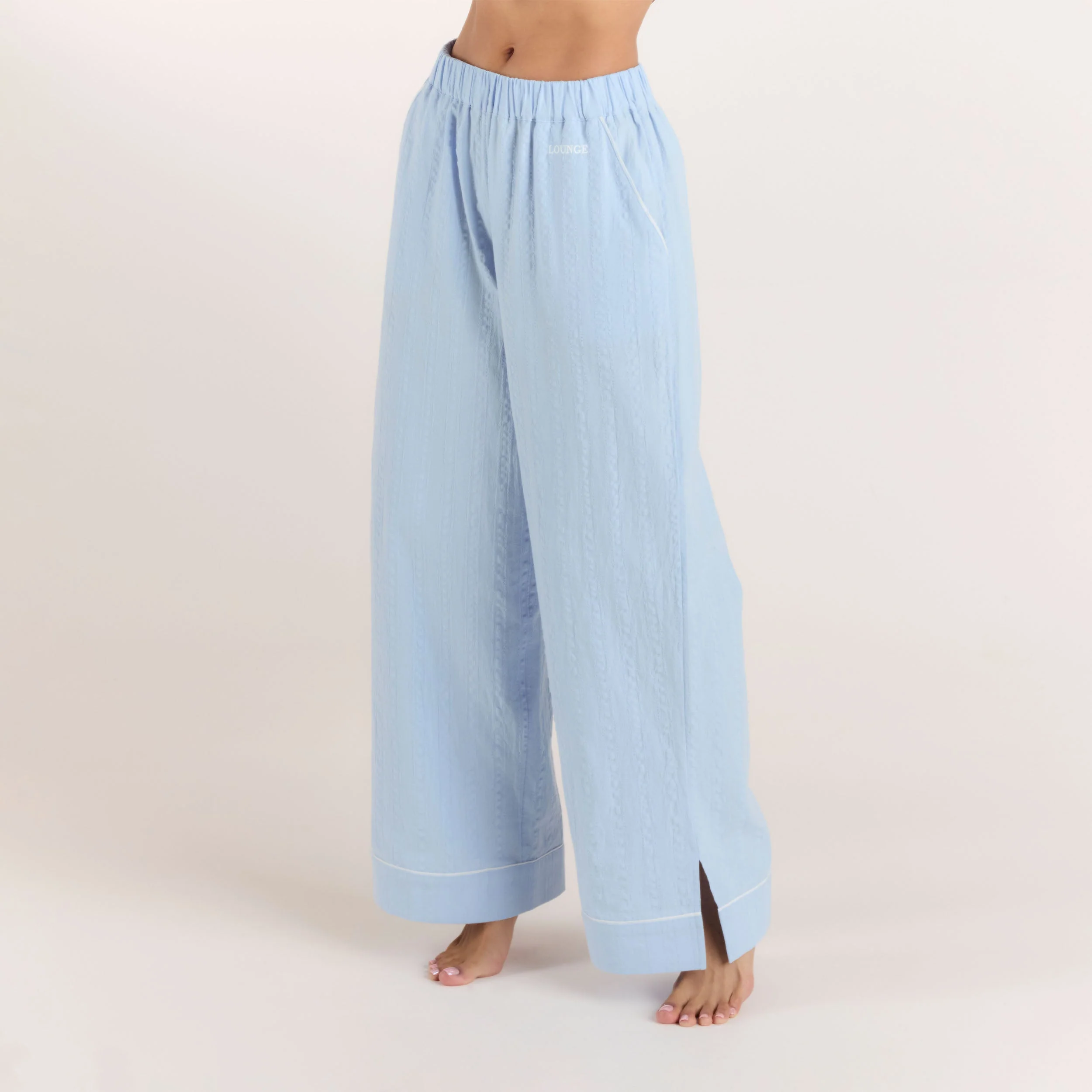 Textured Cotton Pajama Pants - Blue - Image 5