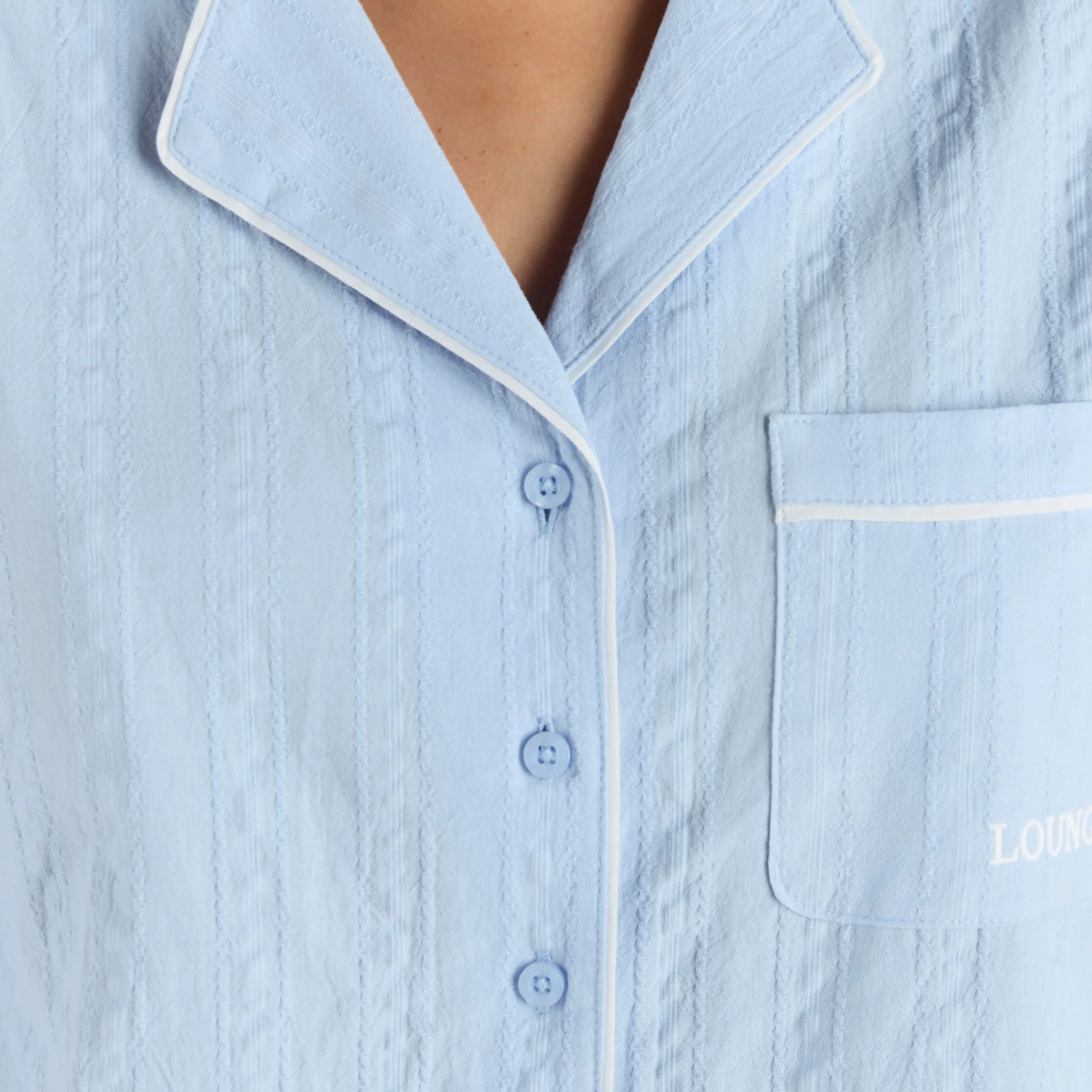 Textured Cotton Pajama Shirt - Blue - Image 6