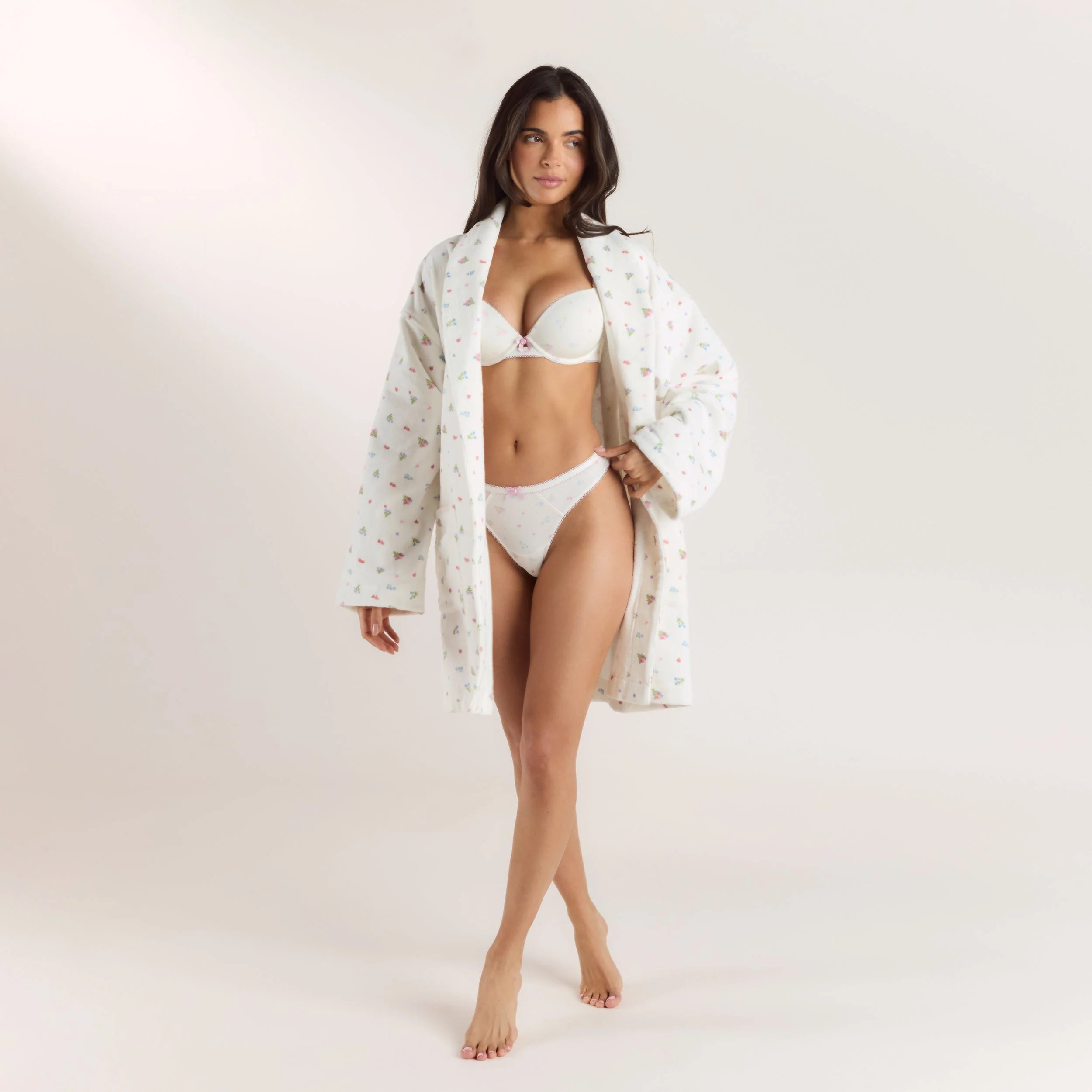 Towelling Bathrobe - White Print - Image 3