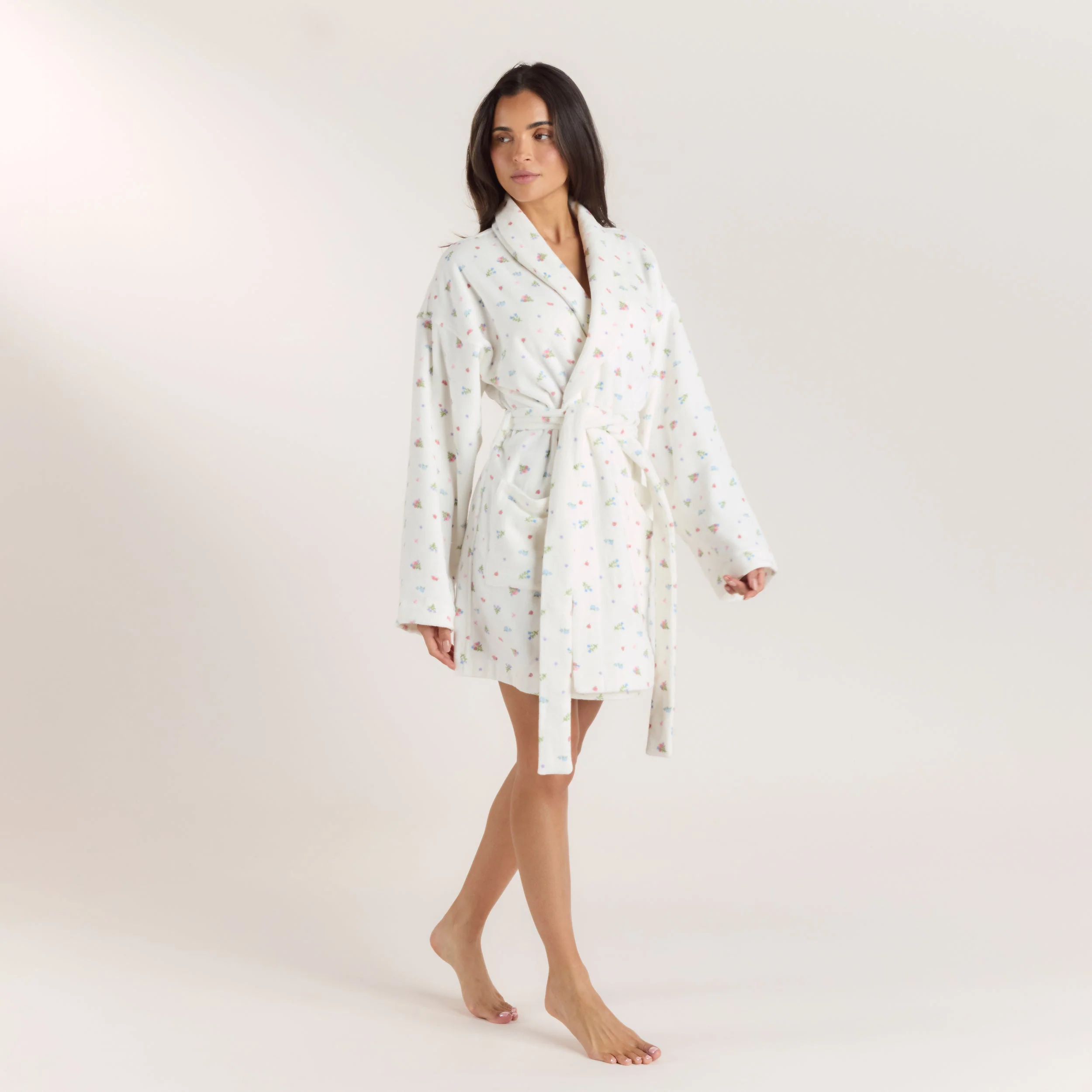 Towelling Bathrobe - White Print - Image 5