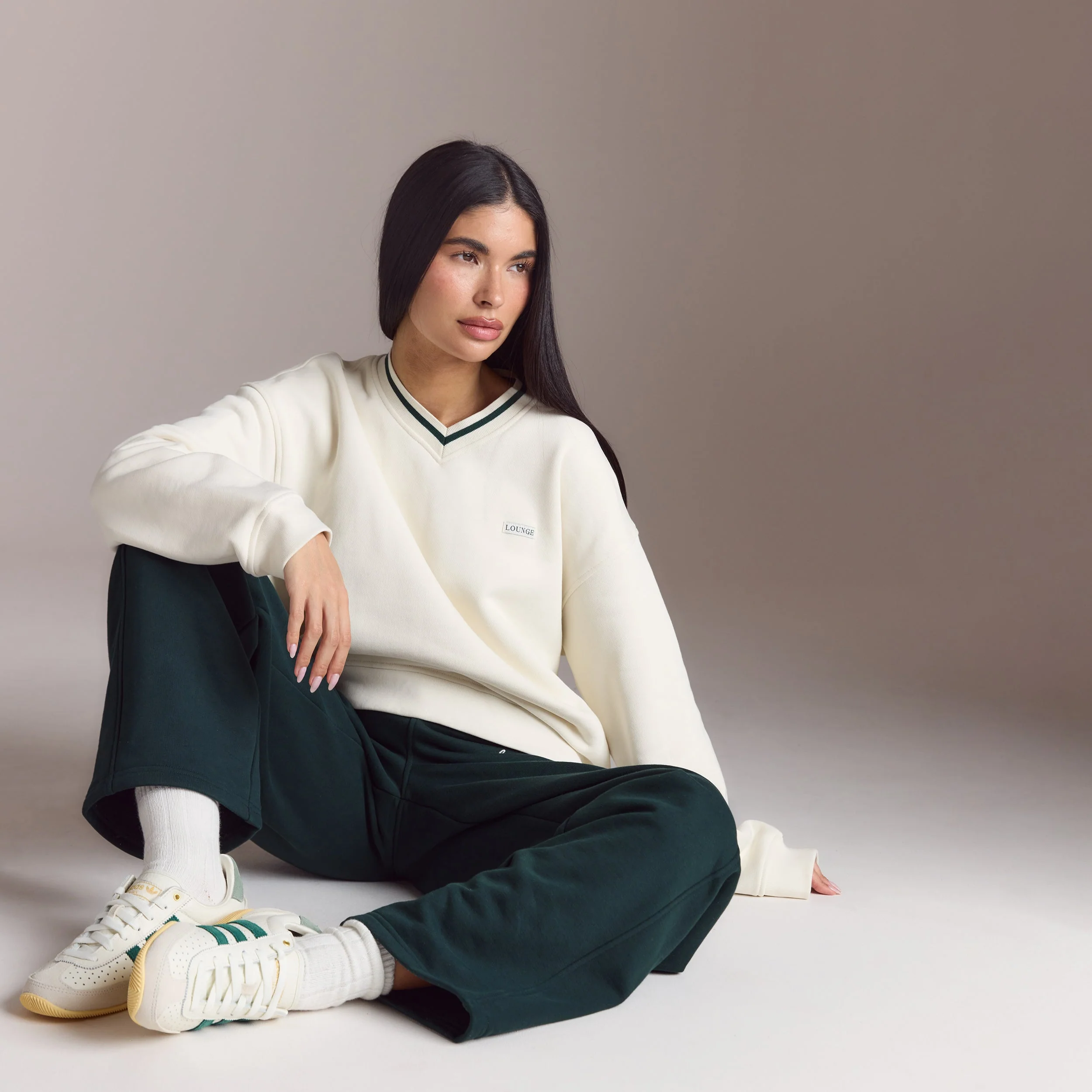 Lounge Living V-Neck Jumper - Cream - Image 4
