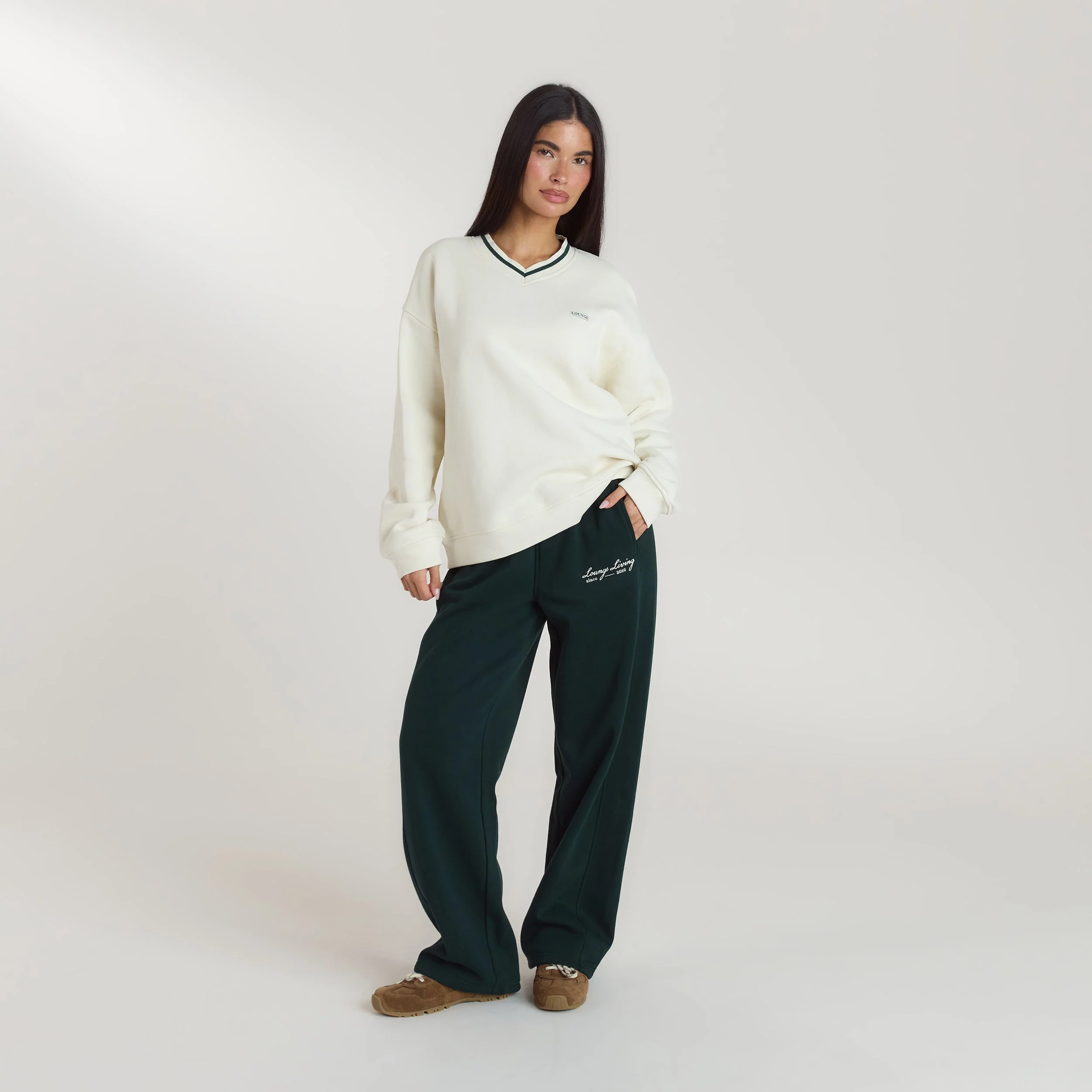 Lounge Living V-Neck Jumper - Cream - Image 5