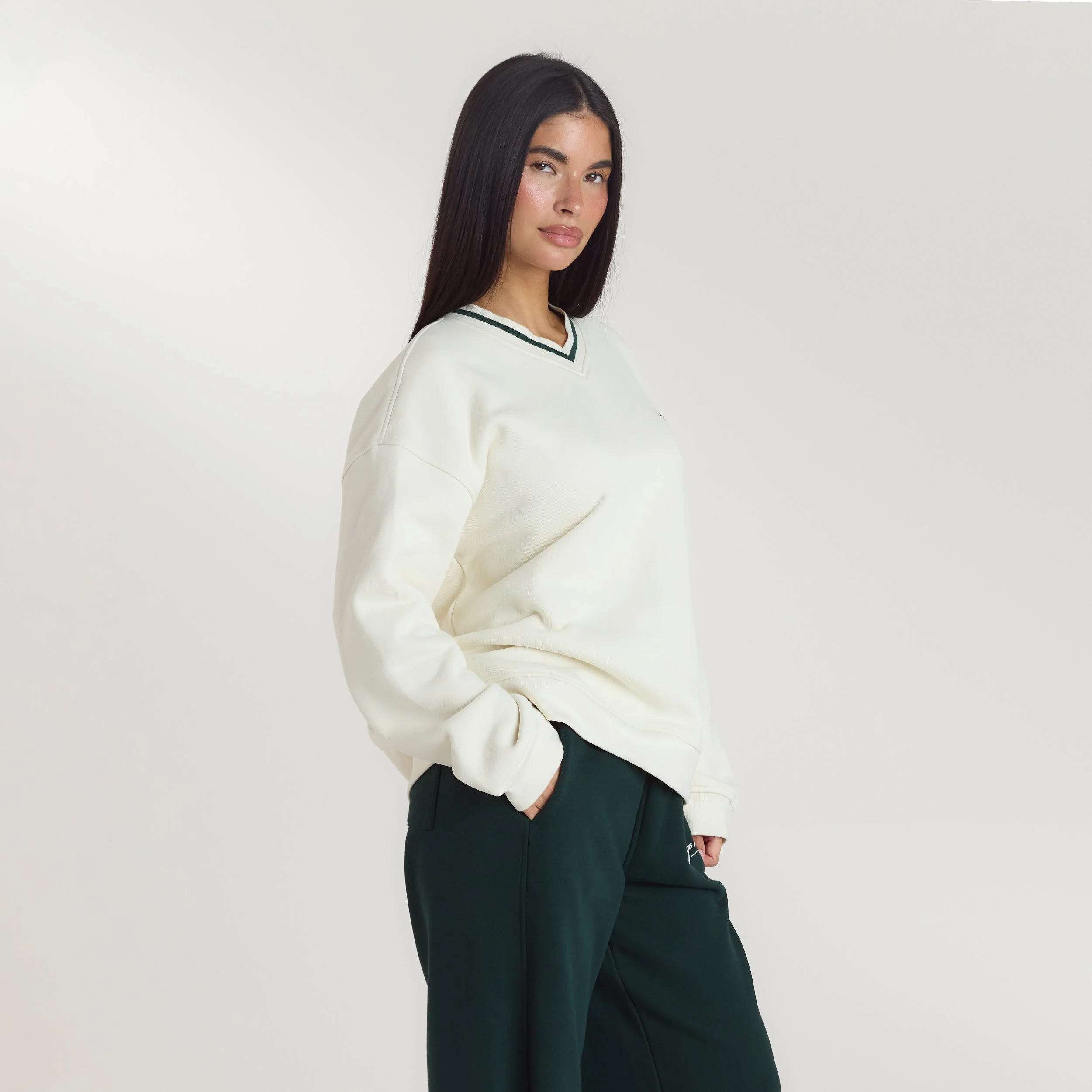 Lounge Living V-Neck Jumper - Cream - Image 6