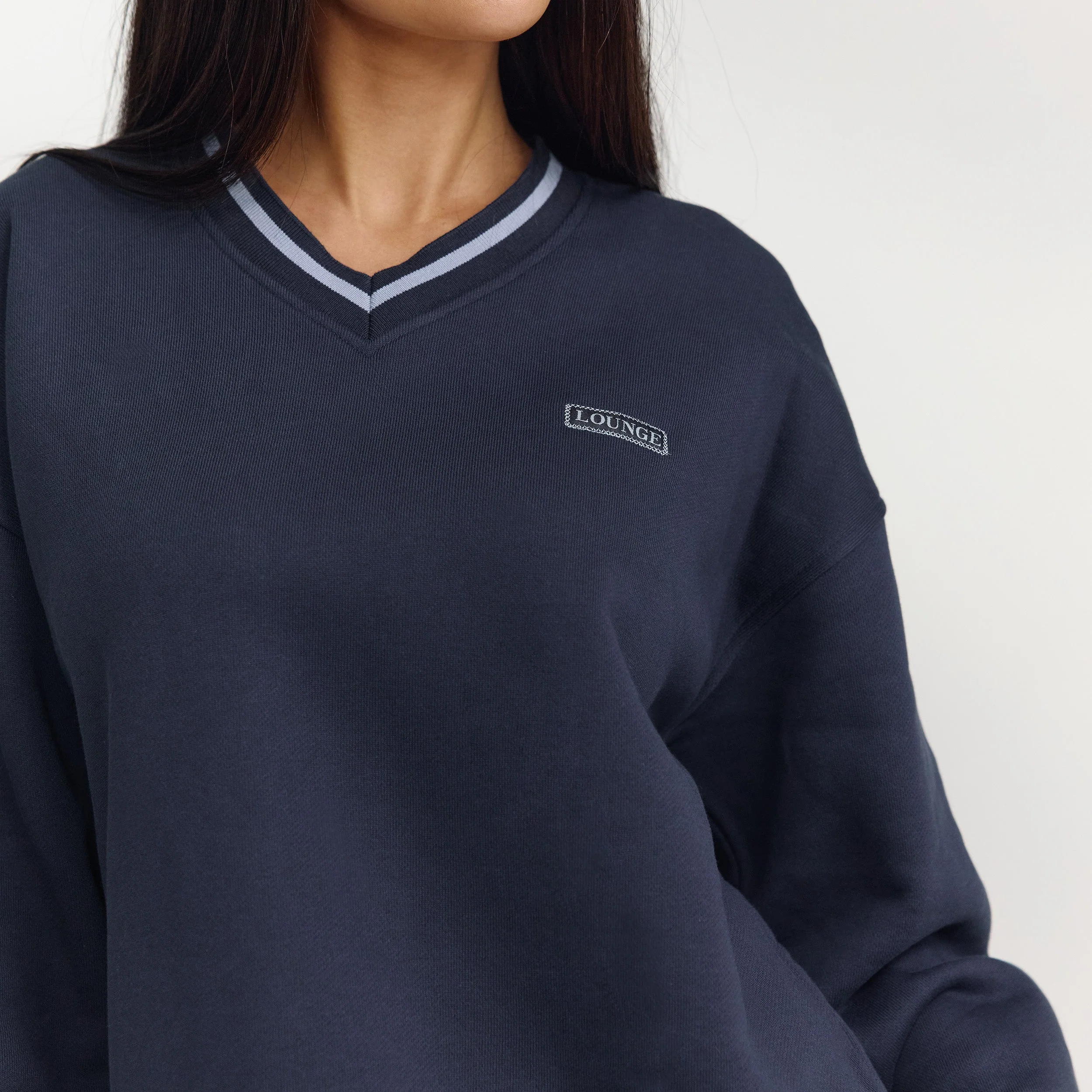 V-Neck Sweater - Dark Blue - Image 3