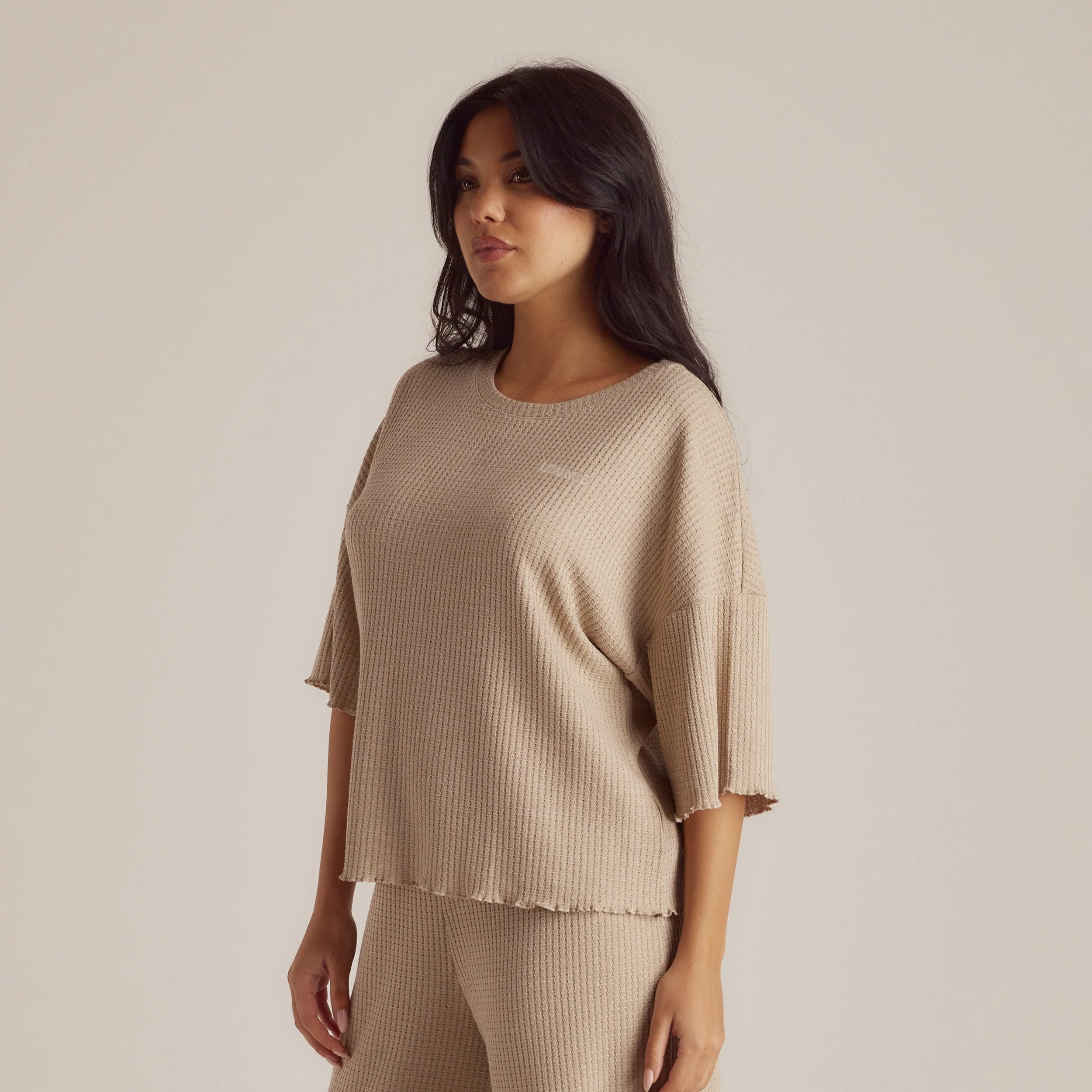 Soft Waffle Pajama Top - Mink - Image 4