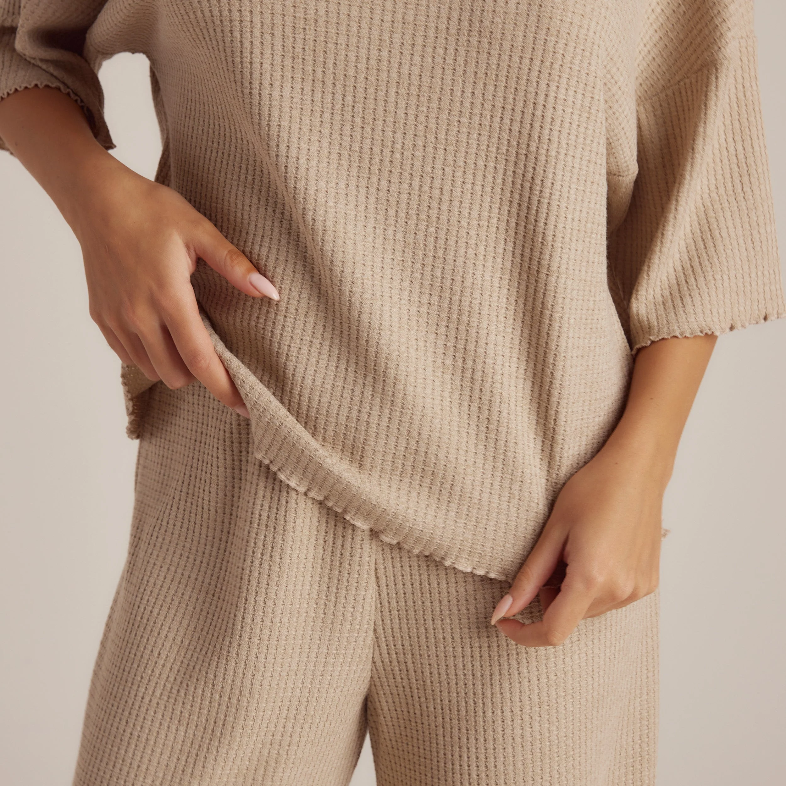 Soft Waffle Pajama Top - Mink - Image 5