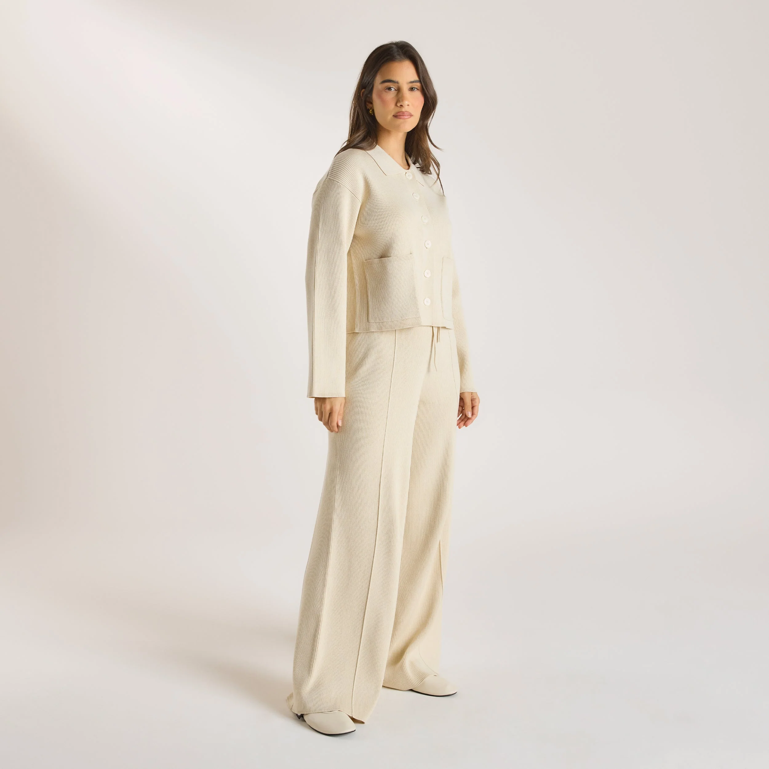 Wide Leg Knitted Pants - Cream - Image 3