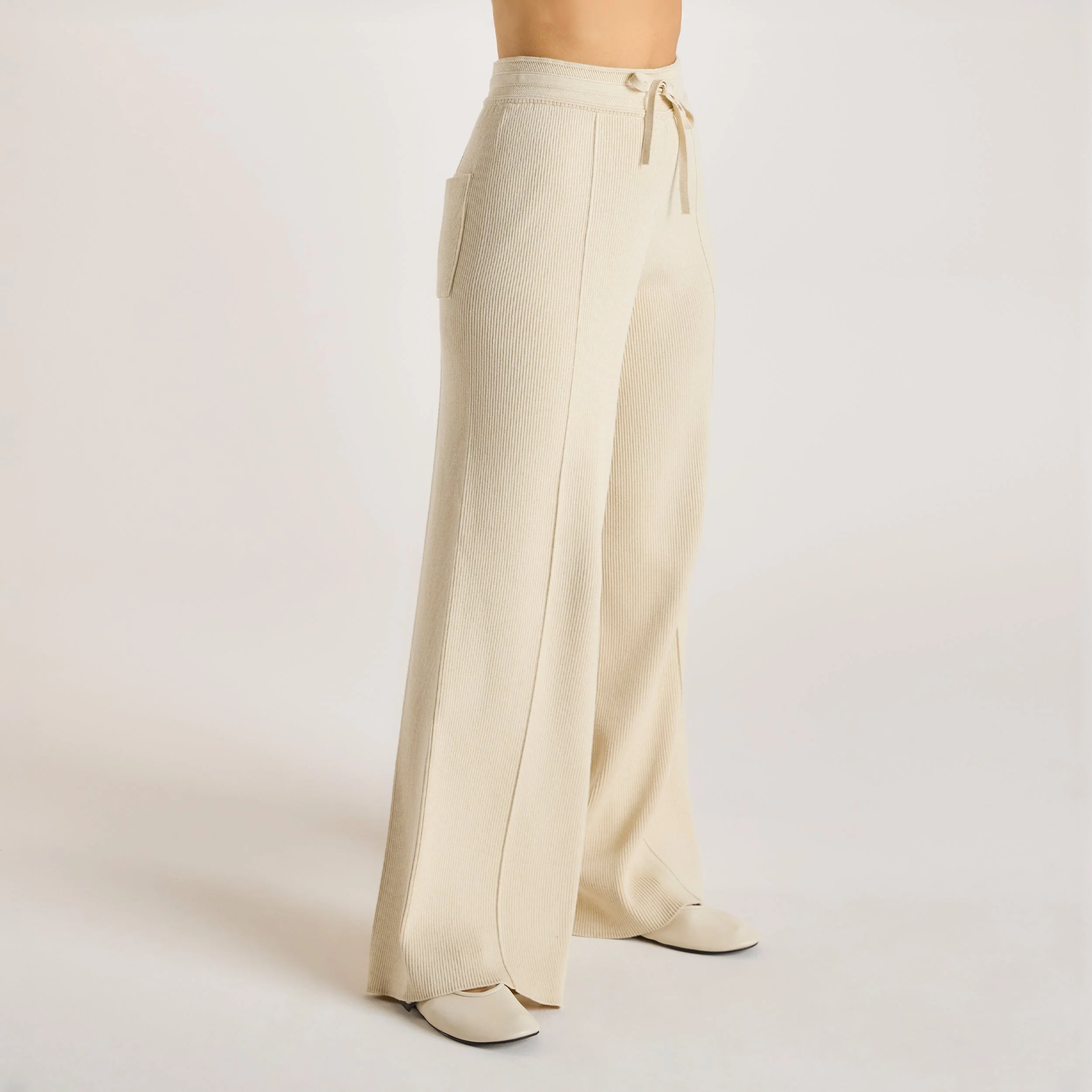 Wide Leg Knitted Pants - Cream - Image 5