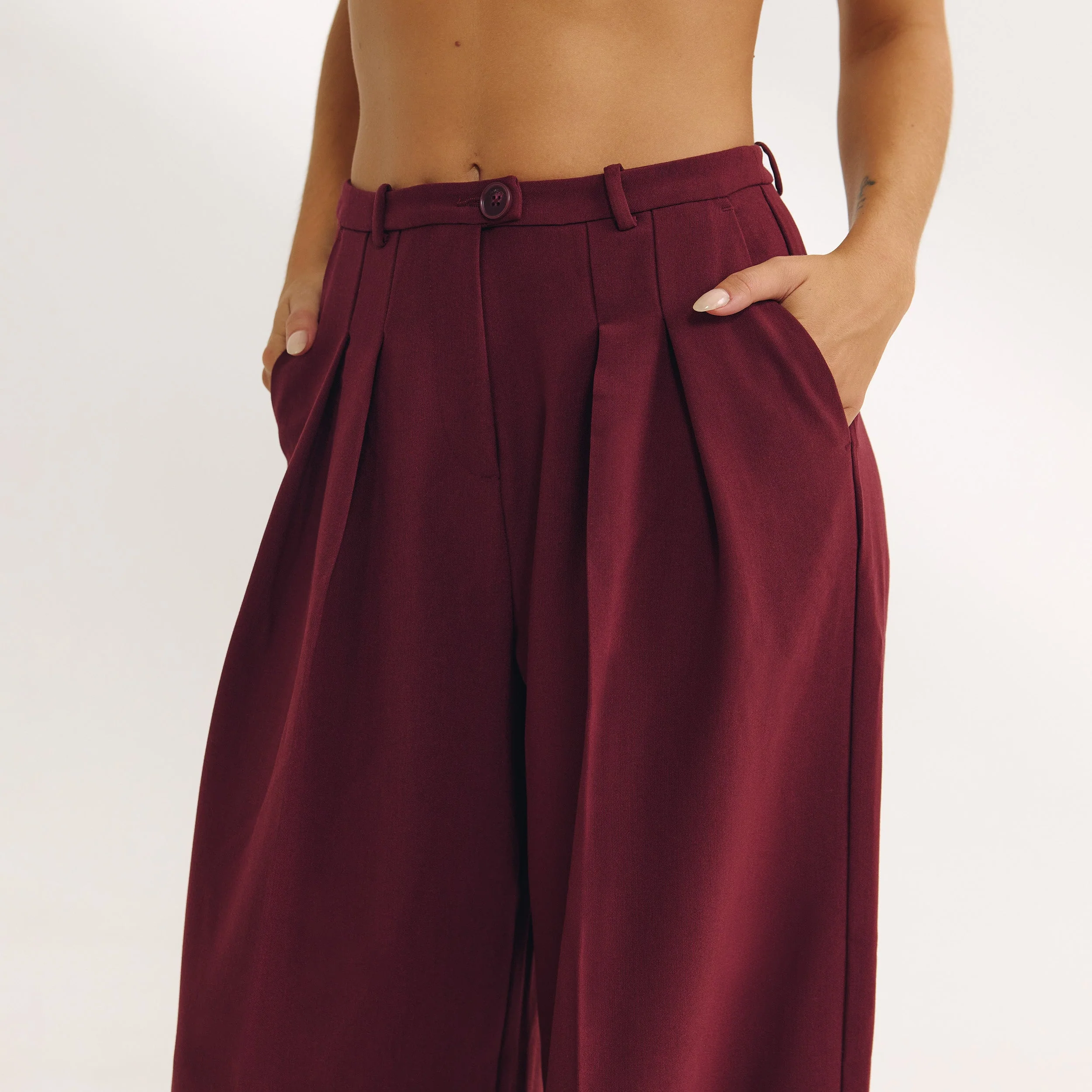 Wide-Leg Tailored Trousers - Cherry Lacquer - Image 2