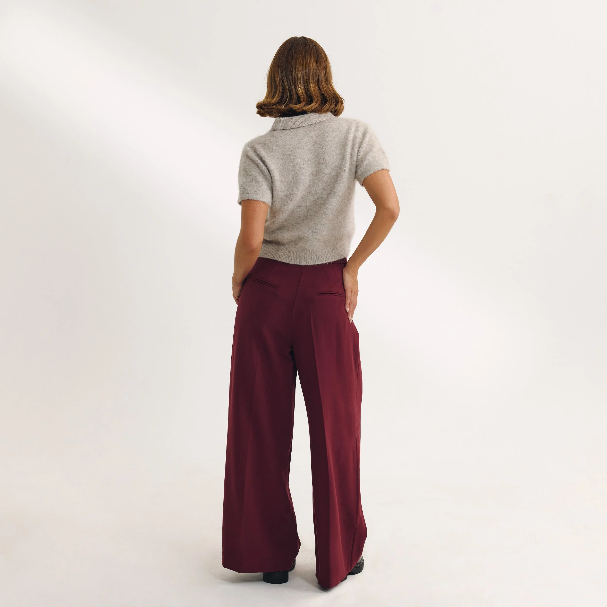 Wide-Leg Tailored Trousers - Cherry Lacquer - Image 3