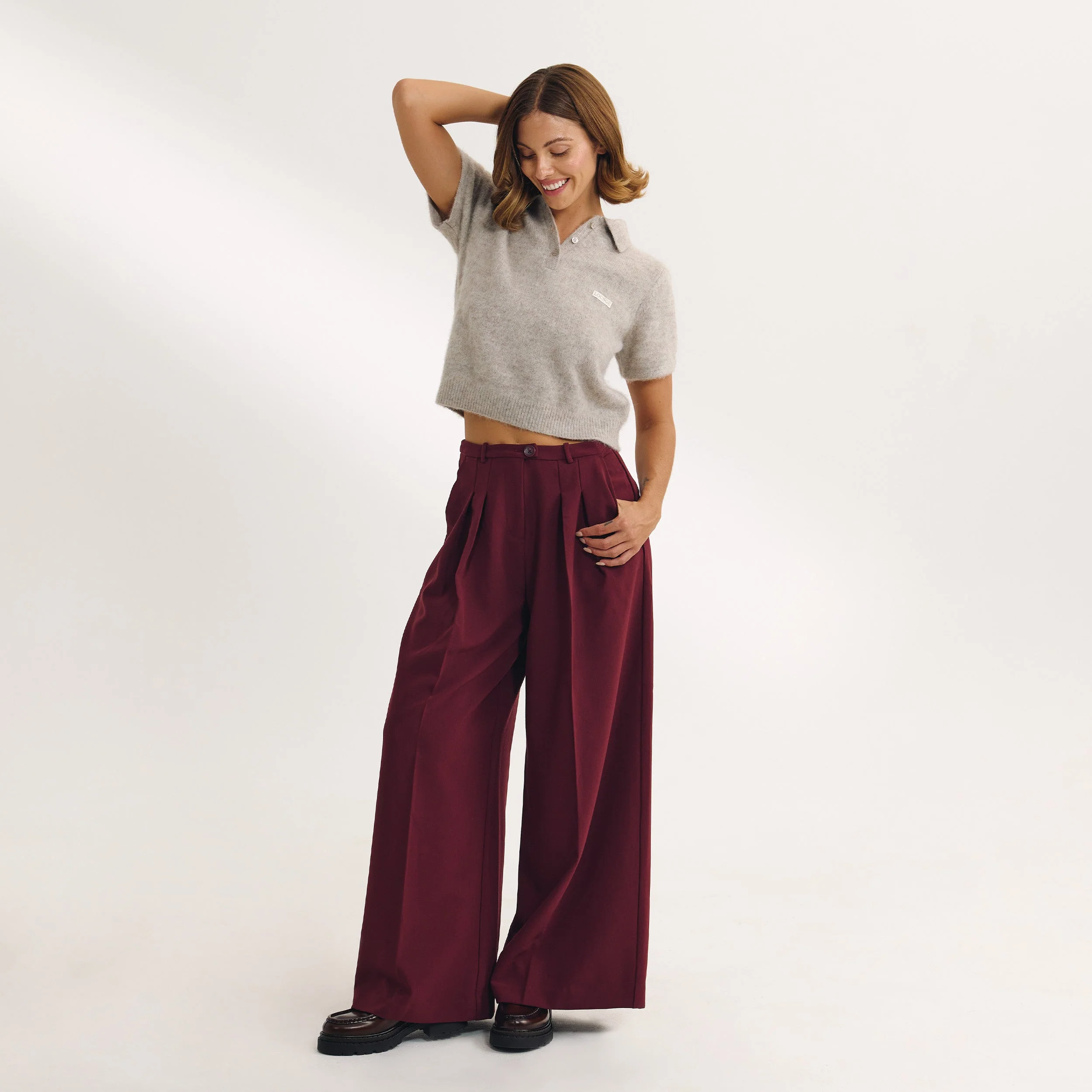 Wide-Leg Tailored Trousers - Cherry Lacquer - Image 6