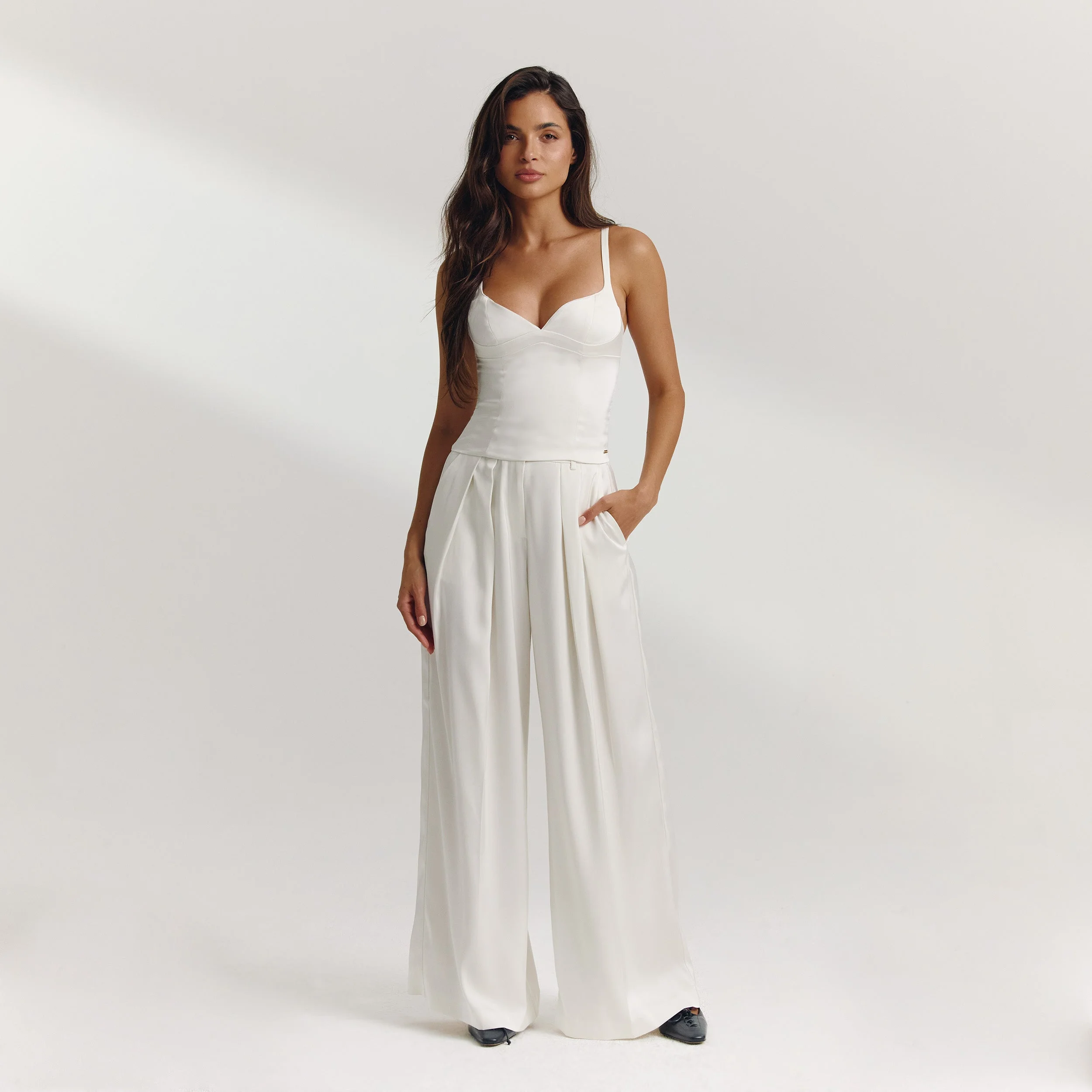 Satin Wide-Leg Pants - Off White - Image 2