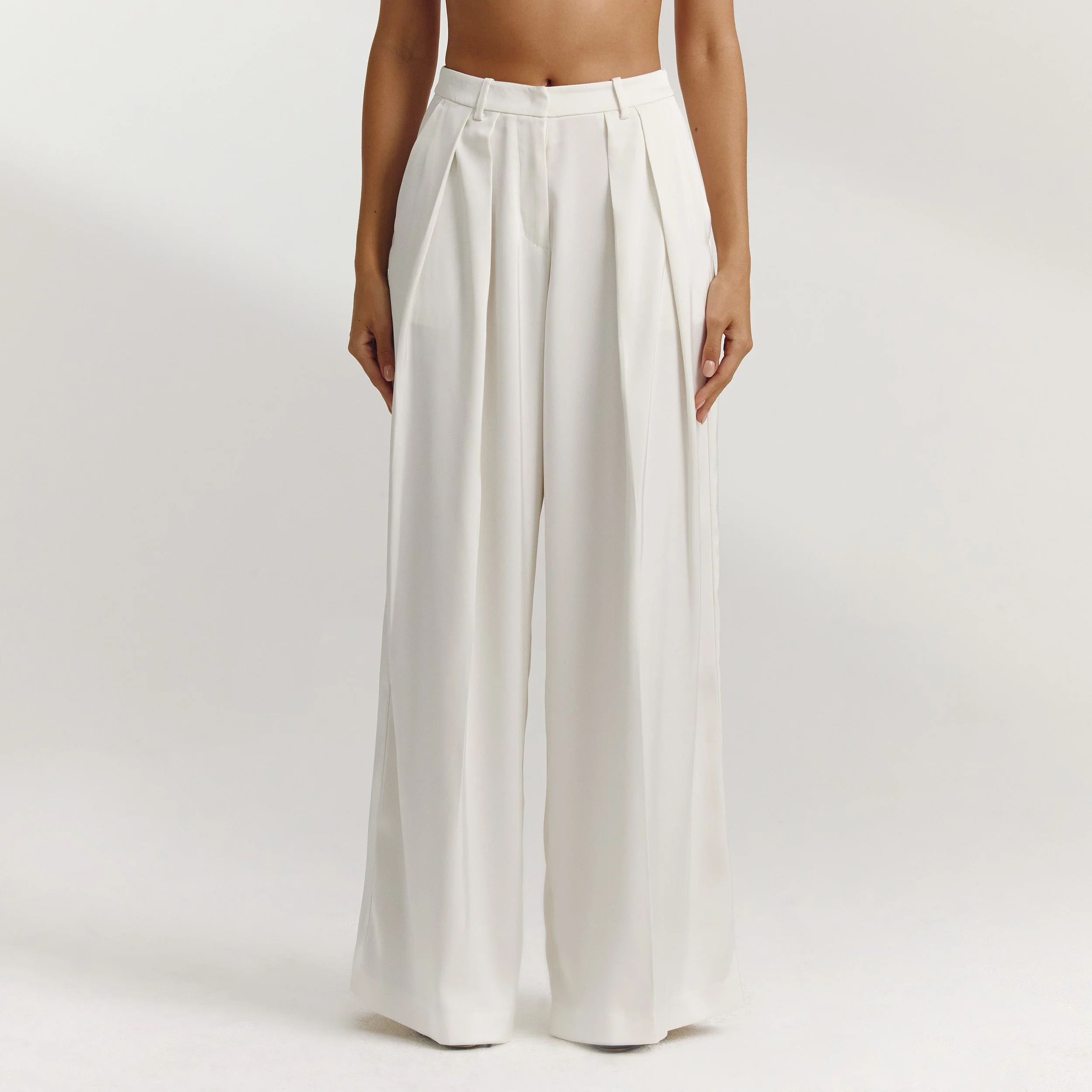 Satin Wide-Leg Pants - Off White - Image 3
