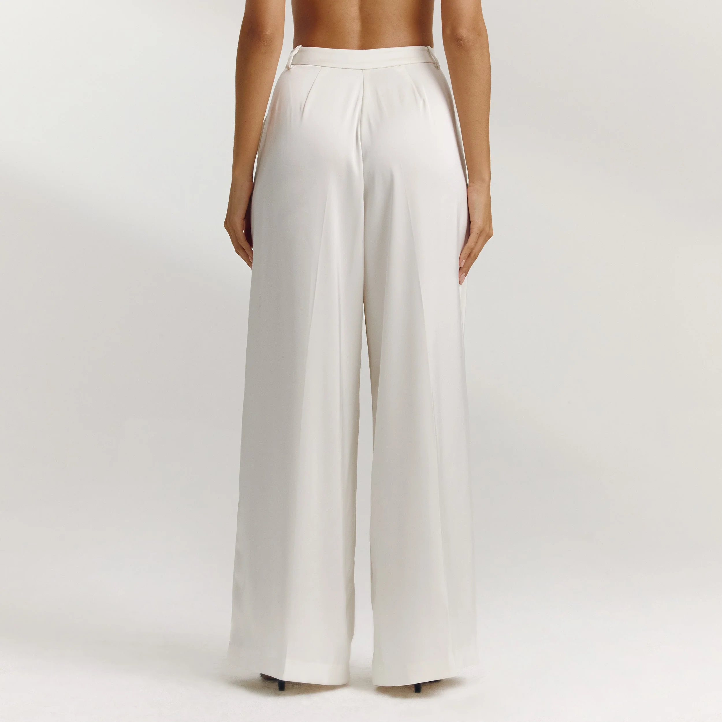 Satin Wide-Leg Pants - Off White - Image 4